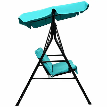 Loveseat Cushioned Patio Steel Frame Swing Glider -Blue - Blue - Porch Swings