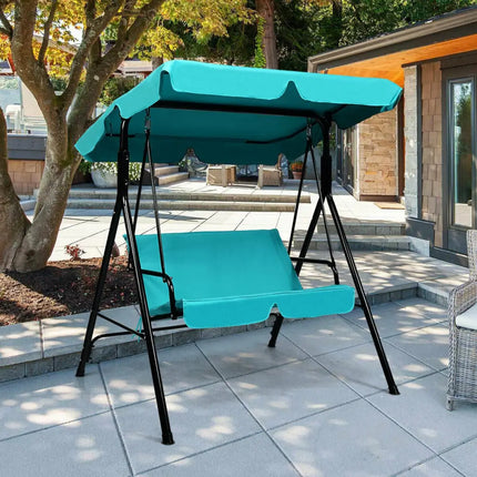 Loveseat Cushioned Patio Steel Frame Swing Glider -Blue - Blue - Porch Swings