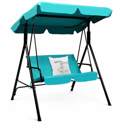 Loveseat Cushioned Patio Steel Frame Swing Glider -Blue - Blue - Porch Swings