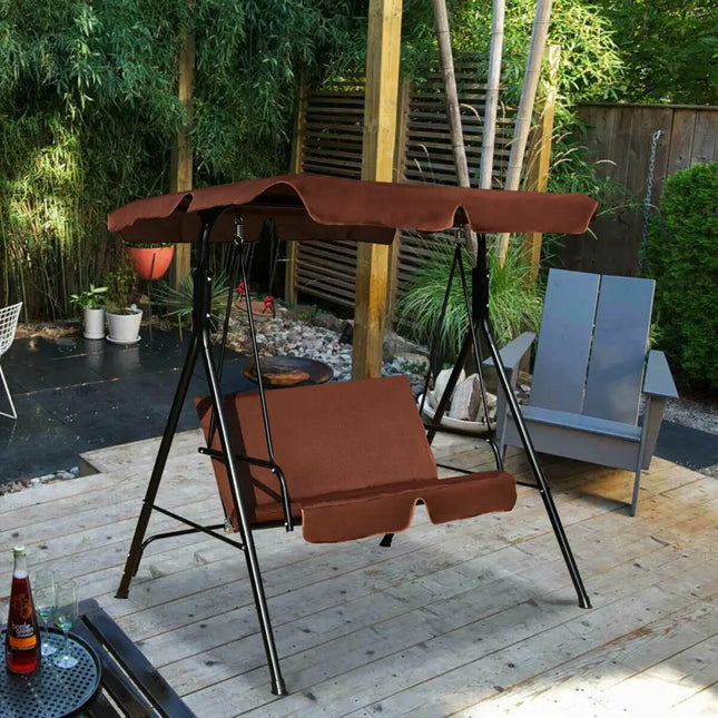 Loveseat Cushioned Patio Steel Frame Swing Glider-Coffee - Brown - Porch Swings