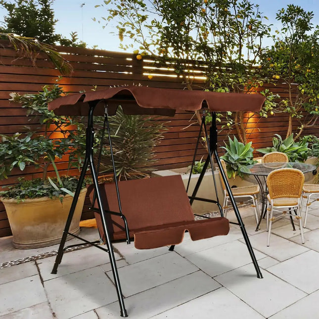 Loveseat Cushioned Patio Steel Frame Swing Glider-Coffee - Brown - Porch Swings