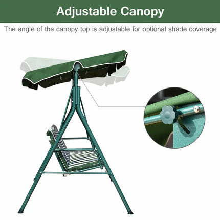 Loveseat Cushioned Patio Steel Frame Swing Glider -Green - Green - Porch Swings
