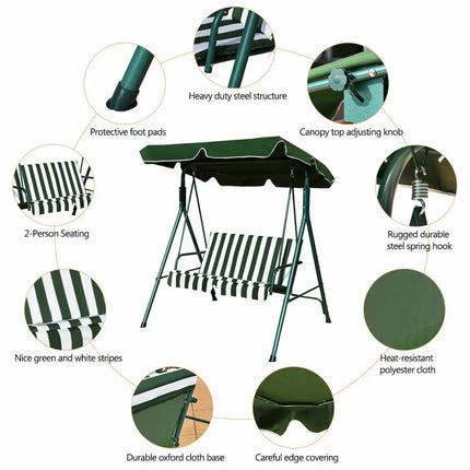 Loveseat Cushioned Patio Steel Frame Swing Glider -Green - Green - Porch Swings