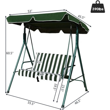 Loveseat Cushioned Patio Steel Frame Swing Glider -Green - Green - Porch Swings