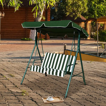 Loveseat Cushioned Patio Steel Frame Swing Glider -Green - Green - Porch Swings