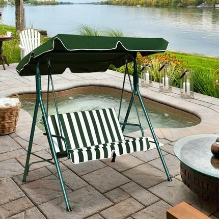 Loveseat Cushioned Patio Steel Frame Swing Glider -Green - Green - Porch Swings