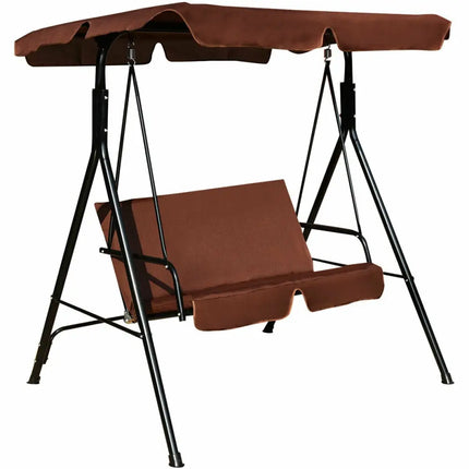 Loveseat Cushioned Patio Steel Frame Swing GliderCoffee - Brown - Porch Swings