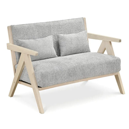 Loveseat Sofa for Small Spaces with Throw Pillows Rubber Wood Frame Padded Seat-Gray - Gray - Sofas & Loveseats