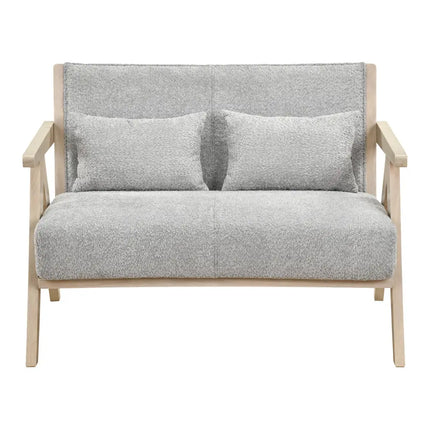 Loveseat Sofa for Small Spaces with Throw Pillows Rubber Wood Frame Padded Seat-Gray - Gray - Sofas & Loveseats