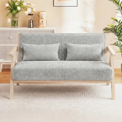 Loveseat Sofa for Small Spaces with Throw Pillows Rubber Wood Frame Padded Seat-Gray - Gray - Sofas & Loveseats