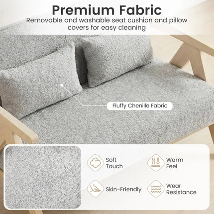 Loveseat Sofa for Small Spaces with Throw Pillows Rubber Wood Frame Padded Seat-Gray - Gray - Sofas & Loveseats