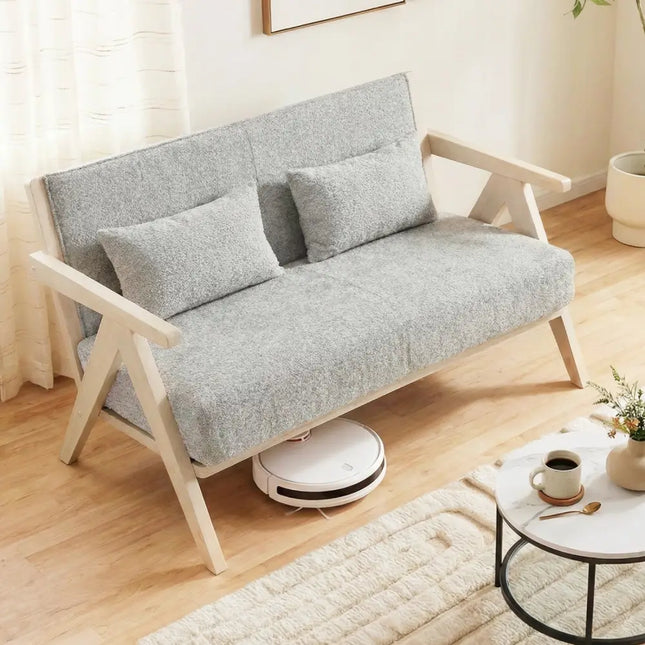 Loveseat Sofa for Small Spaces with Throw Pillows Rubber Wood Frame Padded Seat-Gray - Gray - Sofas & Loveseats