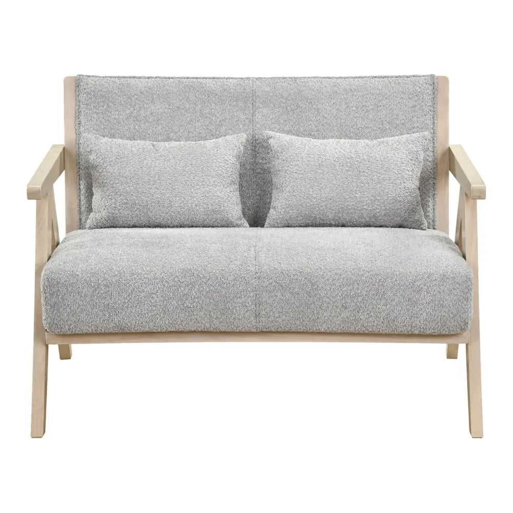 Loveseat Sofa for Small Spaces with Throw Pillows Rubber Wood Frame Padded Seat-Gray - Gray - Sofas & Loveseats