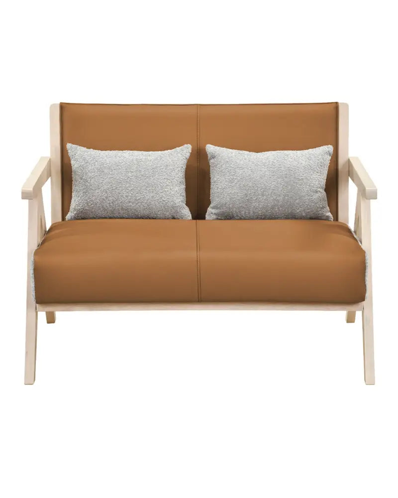 Loveseat Sofa for Small Spaces with Throw Pillows Rubber Wood Frame Padded Seat-Brown - Brown - Sofas & Loveseats