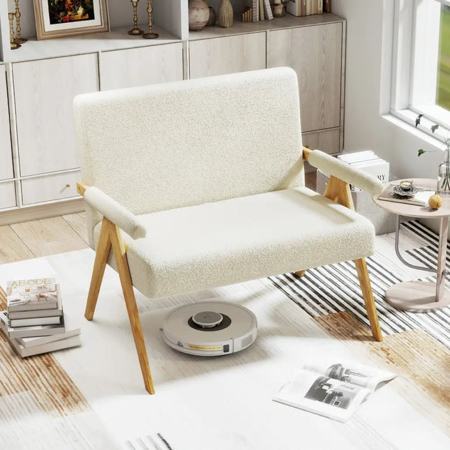 Loveseat Sofa with Armrests and Wooden Legs-Beige - Beige - Sofas & Loveseats
