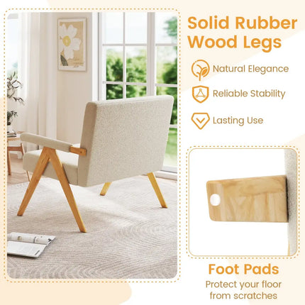 Loveseat Sofa with Armrests and Wooden Legs-Beige - Beige - Sofas & Loveseats