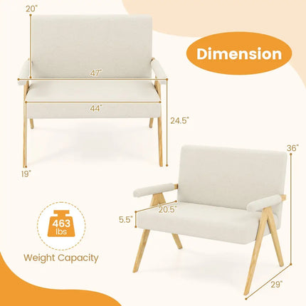 Loveseat Sofa with Armrests and Wooden Legs-Beige - Beige - Sofas & Loveseats