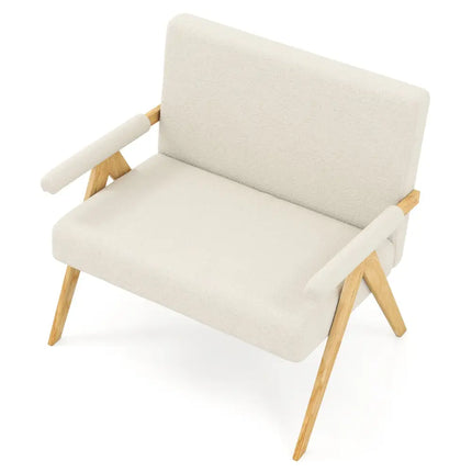 Loveseat Sofa with Armrests and Wooden Legs-Beige - Beige - Sofas & Loveseats