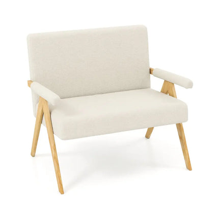 Loveseat Sofa with Armrests and Wooden Legs-Beige - Beige - Sofas & Loveseats