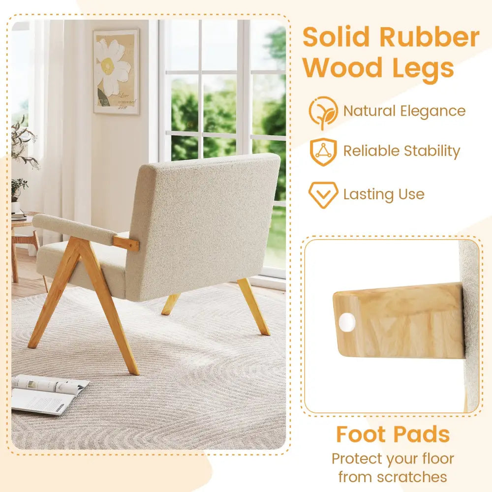 Loveseat Sofa with Armrests and Wooden Legs-Beige - Beige - Sofas & Loveseats