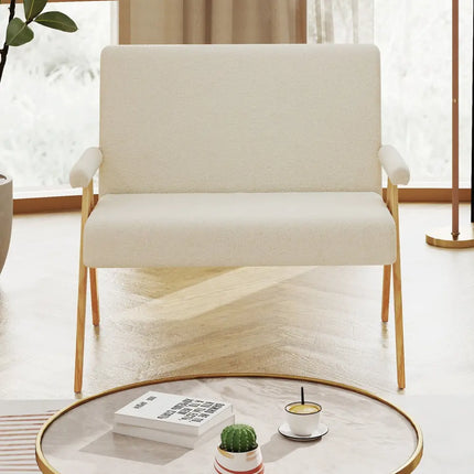 Loveseat Sofa with Armrests and Wooden Legs-Beige - Beige - Sofas & Loveseats