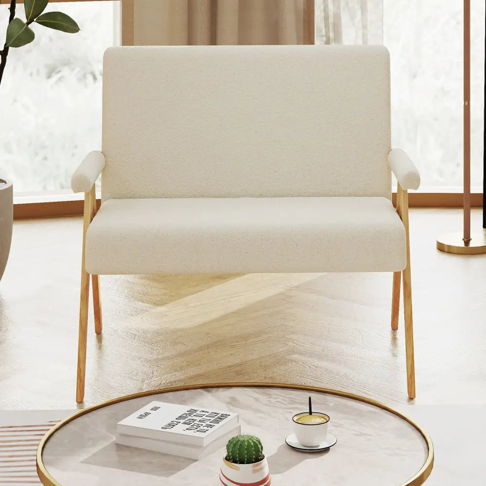 Loveseat Sofa with Armrests and Wooden Legs-Beige - Beige - Sofas & Loveseats