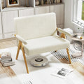 Loveseat Sofa with Armrests and Wooden Legs-Beige - Beige - Sofas & Loveseats