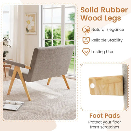 Loveseat Sofa with Armrests and Wooden Legs-Gray - Gray - Sofas & Loveseats
