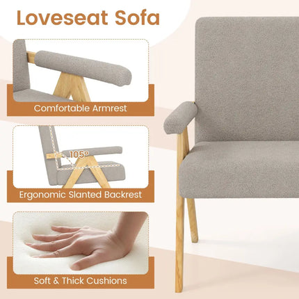 Loveseat Sofa with Armrests and Wooden Legs-Gray - Gray - Sofas & Loveseats