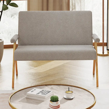 Loveseat Sofa with Armrests and Wooden Legs-Gray - Gray - Sofas & Loveseats