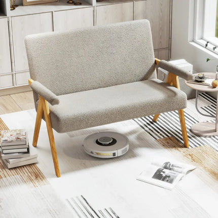 Loveseat Sofa with Armrests and Wooden Legs-Gray - Gray - Sofas & Loveseats