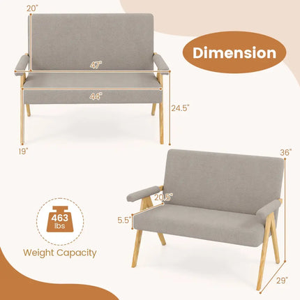 Loveseat Sofa with Armrests and Wooden Legs-Gray - Gray - Sofas & Loveseats