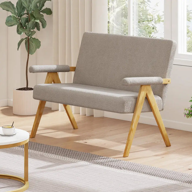Loveseat Sofa with Armrests and Wooden Legs-Gray - Gray - Sofas & Loveseats
