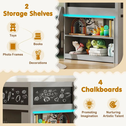 Low Loft Bed with LED Lights Kid’s Cabin Bed with Bookcases-Gray - Gray - Simple Bed Frame