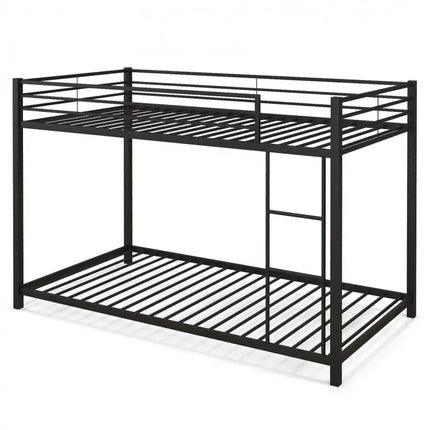 Low Profile Twin Over Twin Metal Bunk Bed with Full length Guardrails - Black - Oasis Home Essentials