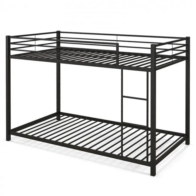 Low Profile Twin Over Twin Metal Bunk Bed with Full length Guardrails - Black - Oasis Home Essentials