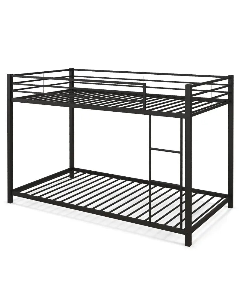 Low Profile Twin Over Twin Metal Bunk Bed with Full-length Guardrails-Black - Black - Bunk Bed Frame