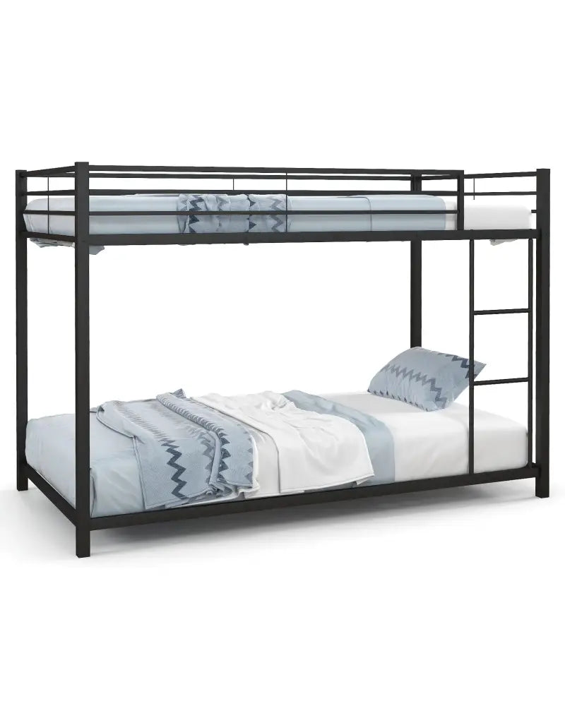Low Profile Twin Over Twin Metal Bunk Bed with Full-length Guardrails-Black - Black - Bunk Bed Frame