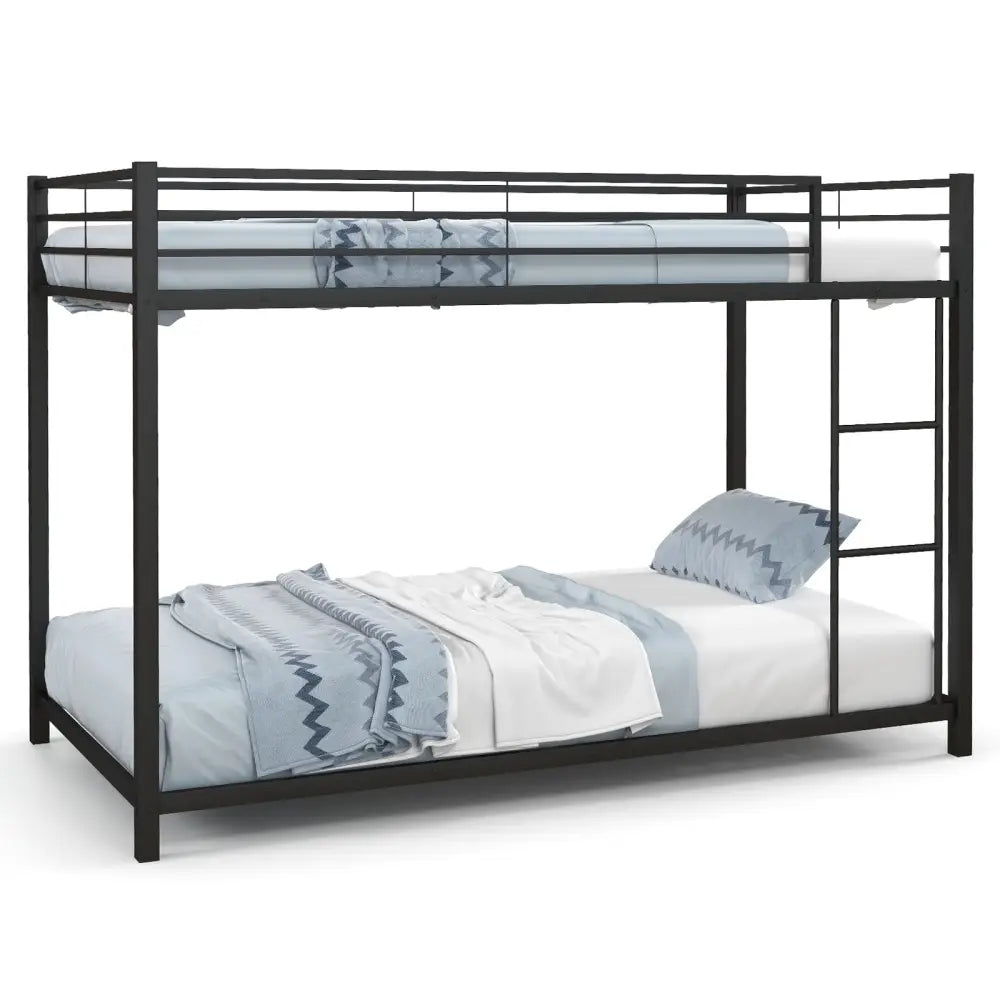 Low Profile Twin Over Twin Metal Bunk Bed with Full-length Guardrails-Black - Black - Bunk Bed Frame