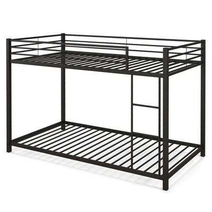Low Profile Twin Over Twin Metal Bunk Bed with Full-length Guardrails-Black - Black - Bunk Bed Frame