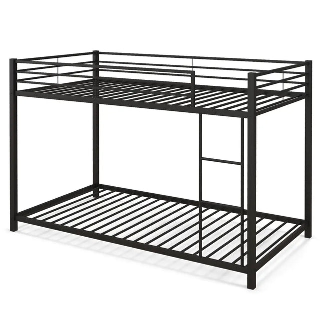 Low Profile Twin Over Twin Metal Bunk Bed with Full-length Guardrails-Black - Black - Bunk Bed Frame