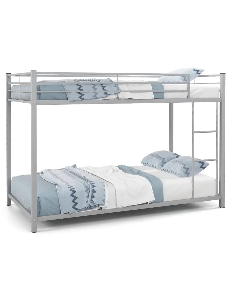 Low Profile Twin Over Twin Metal Bunk Bed with Full-length Guardrails-Silver - Silver - Bunk Bed Frame