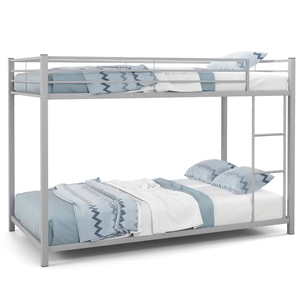 Low Profile Twin Over Twin Metal Bunk Bed with Full-length Guardrails-Silver - Silver - Bunk Bed Frame