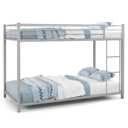 Low Profile Twin Over Twin Metal Bunk Bed with Full-length Guardrails-Silver - Silver - Bunk Bed Frame