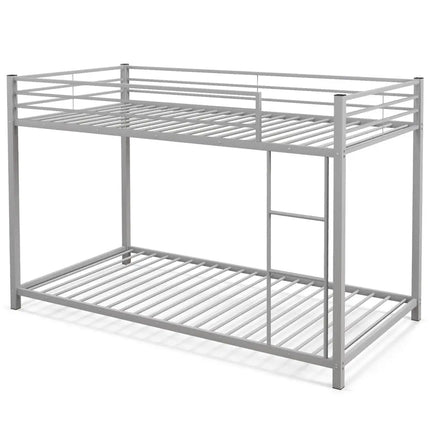 Low Profile Twin Over Twin Metal Bunk Bed with Full-length Guardrails-Silver - Silver - Bunk Bed Frame