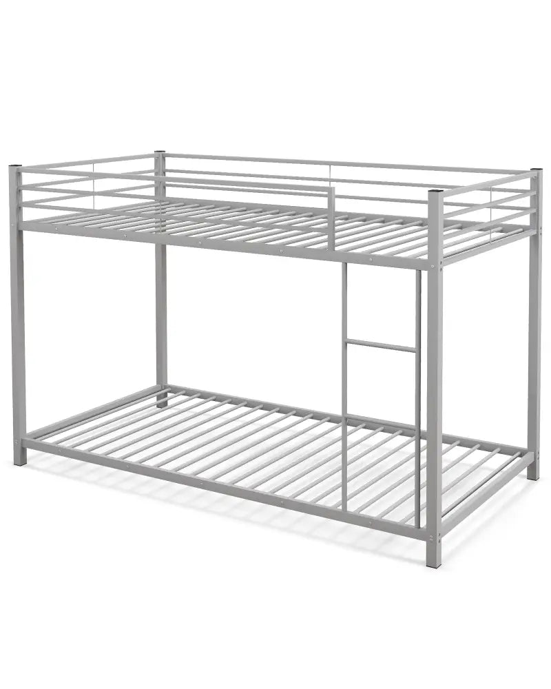 Low Profile Twin Over Twin Metal Bunk Bed with Full-length Guardrails-Silver - Silver - Bunk Bed Frame