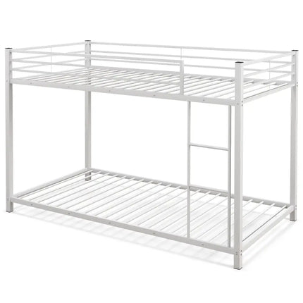 Low Profile Twin Over Twin Metal Bunk Bed with Full-length Guardrails-White - White - Bunk Bed Frame