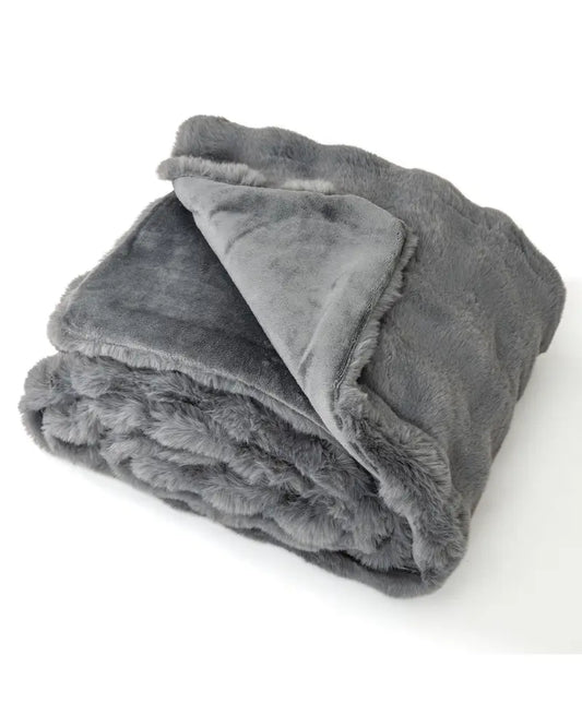 Luxury Fuzzy Plush Rabbit Fur Bubble Blanket for Armchair-Gray - Gray - Bedding
