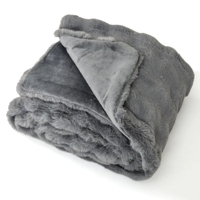 Luxury Fuzzy Plush Rabbit Fur Bubble Blanket for Armchair-Gray - Gray - Bedding