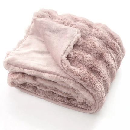 Luxury Fuzzy Plush Rabbit Fur Bubble Blanket for Armchair-Pink - Pink - Bedding